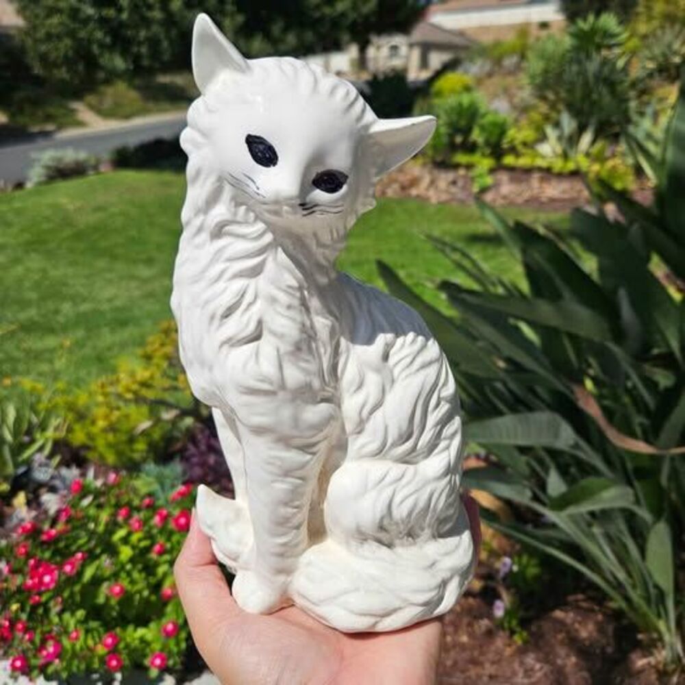 Vintage White Ceramic Cat Figurine